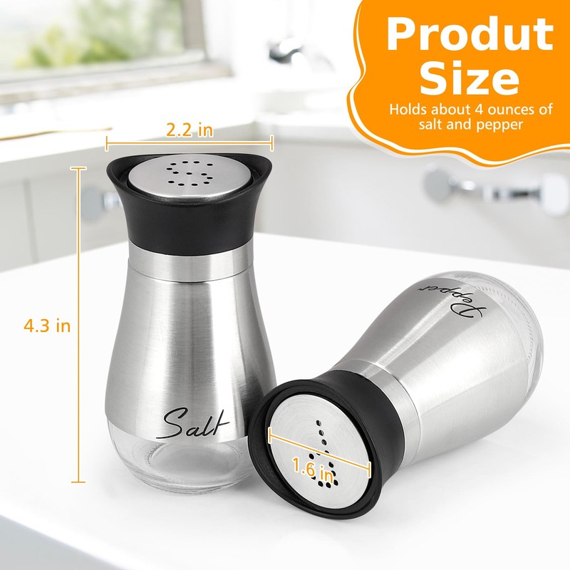 Accmor Salt and Pepper Shakers Set, 4 oz Stainless Steel