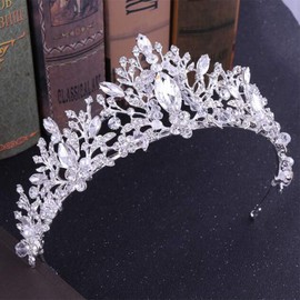 Anglacesmade Bridal Tiara Rhinestone Tiara Gem Crown Crystal Hair Crown Bridal Headband Princess Headpiece Wedding Hair Accessories for Women and Girls(Silver)