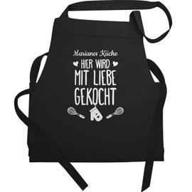 Geschenk mit Namen personalisiert by Shirtracer - Apron - Cooking Apron - Hier wird mit Liebe gekocht with Name I Gift Cooking, 2 Black