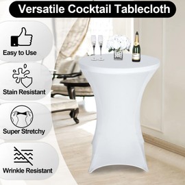 FestiCorp 10 Pack Spandex Table Cover, Cocktail Fitted Tablecloths, Round Highboy Stretch Table Covers Cloths for Party, DJ, Bar, Wedding, Birthday, Banquet, White, 30"-32" Diameter x 40"-43" Height