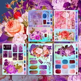 Holographic Stickers Pack # Purple Memories, Old Letters and Flower Smells HANATABA Vintage Art Deco Styled Wall Laptop Large Vinyl Hologram Stickers