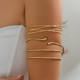 Ingemark 3PCS Arm Cuff Jewelry for Women Minimalist Coil Arm Cuff for Women, Gold Layered Arm Bracelet Cuff Bracelet Upper Arm Upper Arm Cuff, Adjustable Open Armband Gold Cuff Bangle