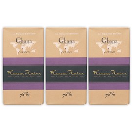 François Pralus Ghana 75% Dark Chocolate 3 Pack - French Chocolate - Bean-to-Bar, Direct Trade - Vegan, Soy-Free - Bundle