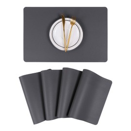 Wipeable Placemats Leather Table Mats Waterproof Heat-Resistant Easy to Clean for Dining Table Set Kitchen Table (4, Grey)