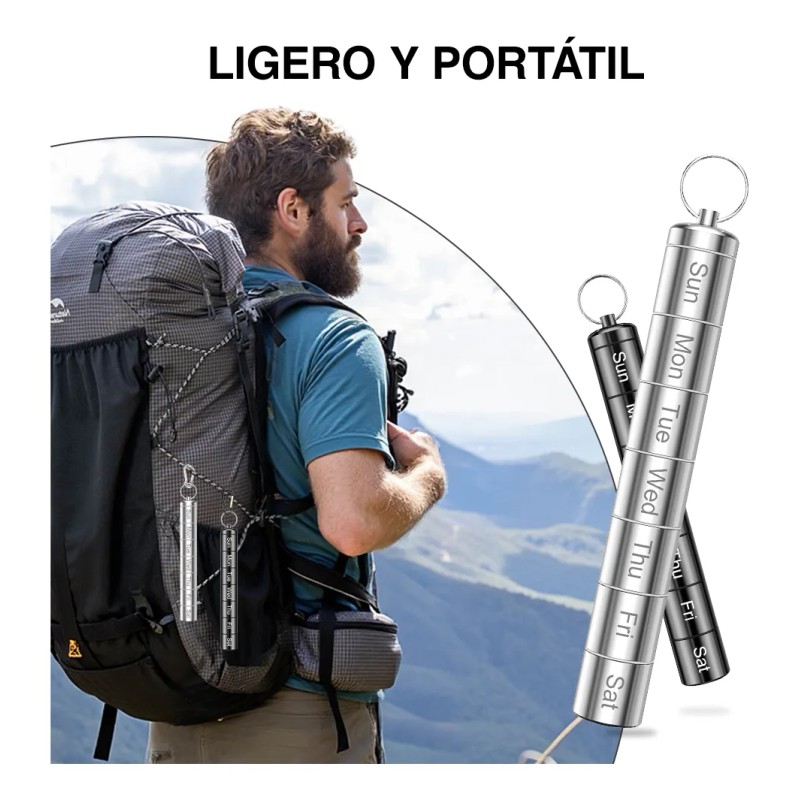 Pastillero Semanal Y Diario Portátil Hermético Color Negro