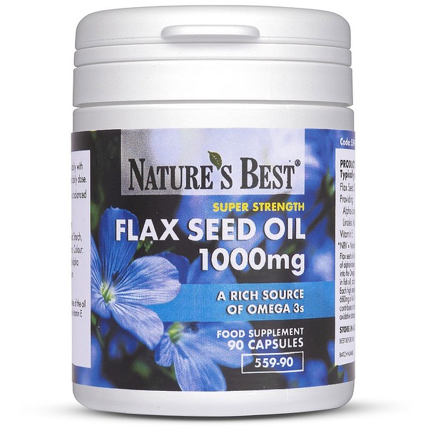 Natures Best Flax Seed Oil 1000mg, Vegan Omega 3s, 180 CAPSULES IN 2 POTS