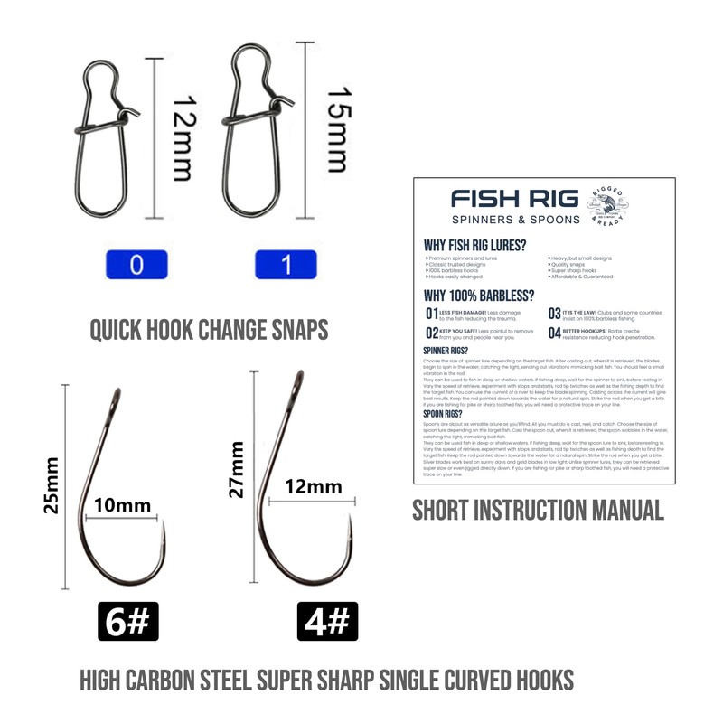 Fish Rig Large Premium Spinners and Spoons - 8 Barbless
