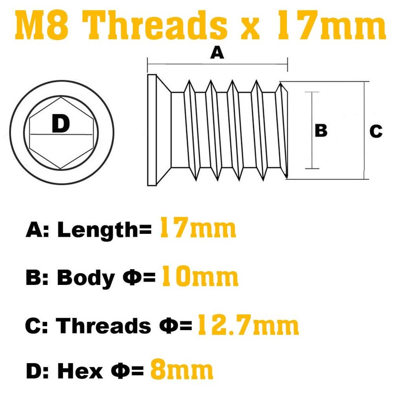 M8 Threaded Inserts for Wood Furniture Screw in Nut Insert