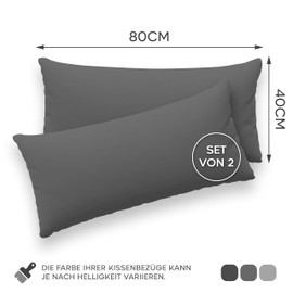 Twinzen® Cushion Cover 40 x 80 cm (Set of 2) – 100% Jersey Cotton 150 GSM Cushion Covers – Anthracite – For Pillowcases 40 x 80 cm – Cushion Cover – Cushion Cover with Zip – Oeko-Tex Certified