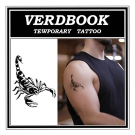 VERDBOOK Waterproof Temporary Tattoos: 2-Sheet Tattoo Kit with Realistic Body Stickers, Semi-Permanent Tattoos for Adults Lasting 7-15 Days – Safe for Men & Women, Scorpion Stinger
