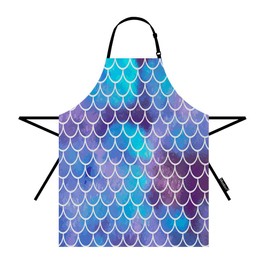 Moslion Mermaid Apron 31x27 Inch Ocean Sea Fish Scale Mermaid Sequin Kitchen Chef Waitress Cook Aprons Bib with Adjustable Neck for Women Men Girls Aqua Blue Purple