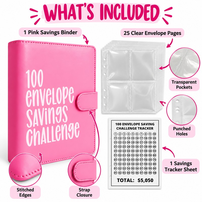 100 Envelope Savings Challenge Binder, 100 Day Money Saving Book