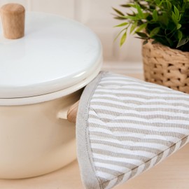 Sancarlos Topflappen, 2 Stück, beige und weiß, 100% Baumwolle, hitzebeständig.