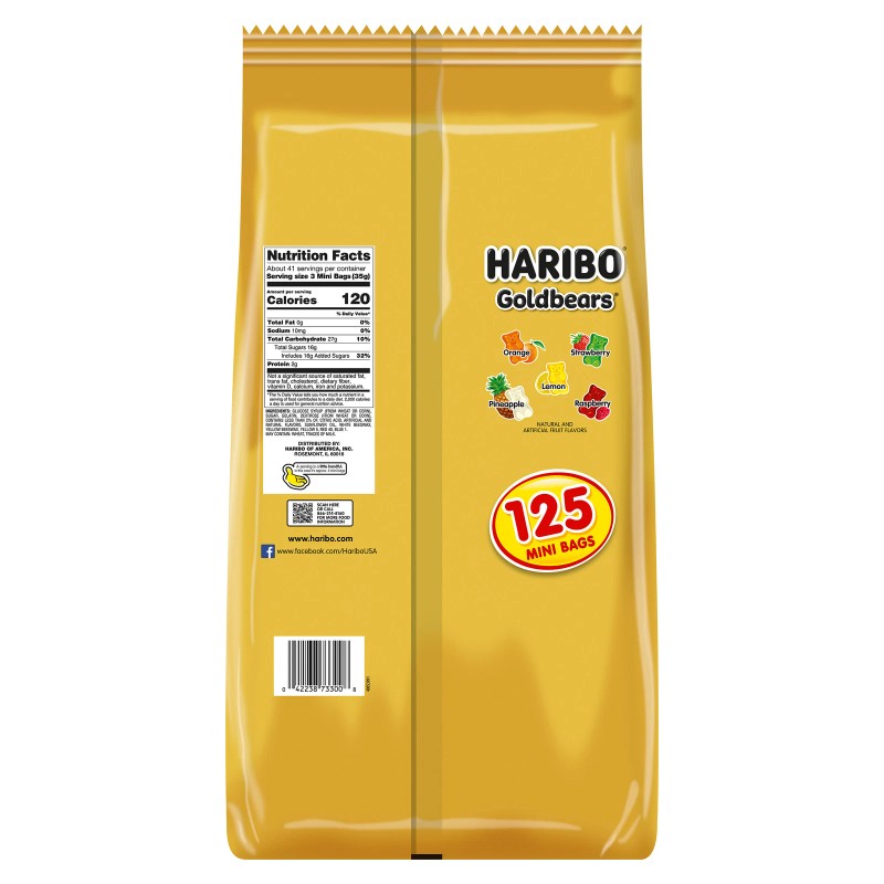 Haribo Goldbears Gummi Candy, Mini Bags, 0.4 Oz, 125-Count