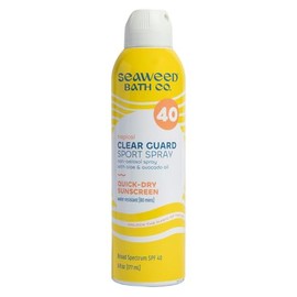 Seaweed Bath Co. Clear Guard SPF 40 Sport - Protector solar de amplio espectro, secado rápido, espray alimentado por aire, aroma tropical natural, con