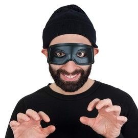 Skeleteen Black Burglar Masquerade Mask - Faux Leather Costume Bank Robber Thief Mask With Tie Strings