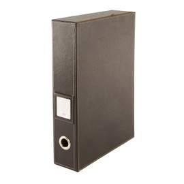 OSCO Brown Faux Leather Box File | Document Storage | Paperwork Archive | Lock Spring | Secured with Fastening Stud | H37.5 x W8 x D26.5 cm |