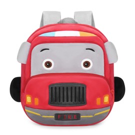 Cute small toddler children's backpack, plush animal cartoon, mini children's bag for baby girl / boy, age 1-3 years, Red Fire Engine