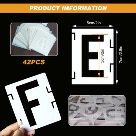 2 Inch Letter Stencils for Painting, 42pcs Letter Alphabet Number Stencil Reusable Plastic Large Letters Alpha Symbol Stencils for Wall Art Drawing