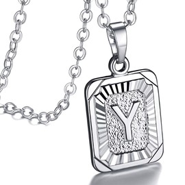 Focalook 26 letters A B C initial letters, pendant with 45 cm / 50 cm Rolo chain, hexagon/rectangle tag necklace for women, girls pendant loop, adjustable gold/ silver available for selection., Y