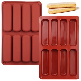 2 PCS Finger Biscuit Silicone Mould, 8 Cavities Cereal Bars Baking Mould, Non-stick Chocolate Bar Mold, for Cnady, Eclair, Bread, Muffin, Soap, Resin