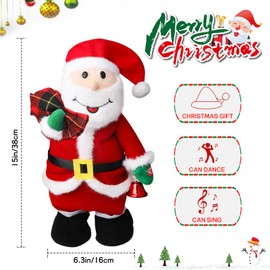 Jumping Wiggling Features Sound Movement Santa Claus Wearing Traditional Xmas Attire Plays Rock Version of Santa Claus is Coming to Town Christmas Plush Interactive Toy with Box Xmas Decoration 15”