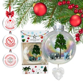 Elephants Christmas Ornament - Handmade Shatterproof Decorations for Indoor Outdoor Xmas Tree - Clear Ball Ornaments with Magnetic Crystal - Great Gift or Stocking Stuffer for Mom, Sister, Friend