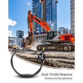 8.2FT / 2.5m Throttle Control Cable Fit for Hitachi EX230 Excavator or Mixers, Manual Flexible Throttle Wire with Black Knob, Universal PU Cable with Stainless Steel Joint