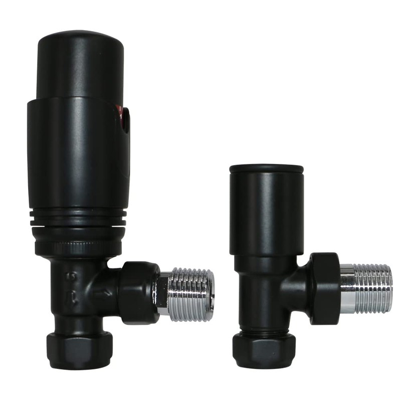 NRG Angled TRV Thermostatic Designer Radiator Valve Black Central Heating