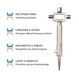 WPLUSM Universal Construction Key, Original Architect Key, Made in Germany, Construction Site Key with Cylinder Measuring Gauge, Control Cabinet Key, Bottle Opener