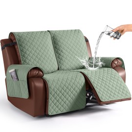 KinCam Waterproof Loveseat Recliner Cover, Non-Slip Reclining Couch Covers for 2 Seat, Recliner Sofa Cover Furniture Protector with Elastic Straps for Kids, Pets, Sage Green