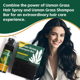 Natural Usman Shampoo Bar + Spray Set, Usma Grass Black Soap for Women and Men Gray Hair Reverse, Hair Thickening & Darkening Liquid Mist, Cover Grey Reducing Thinning Hair Loss Scalp Care Serum