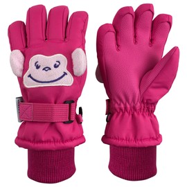 N'Ice Caps Kids Waterproof Snow Gloves Cute Animals Winter Warm Thinsulate (Monkey Fuchsia, 5-6 Years)