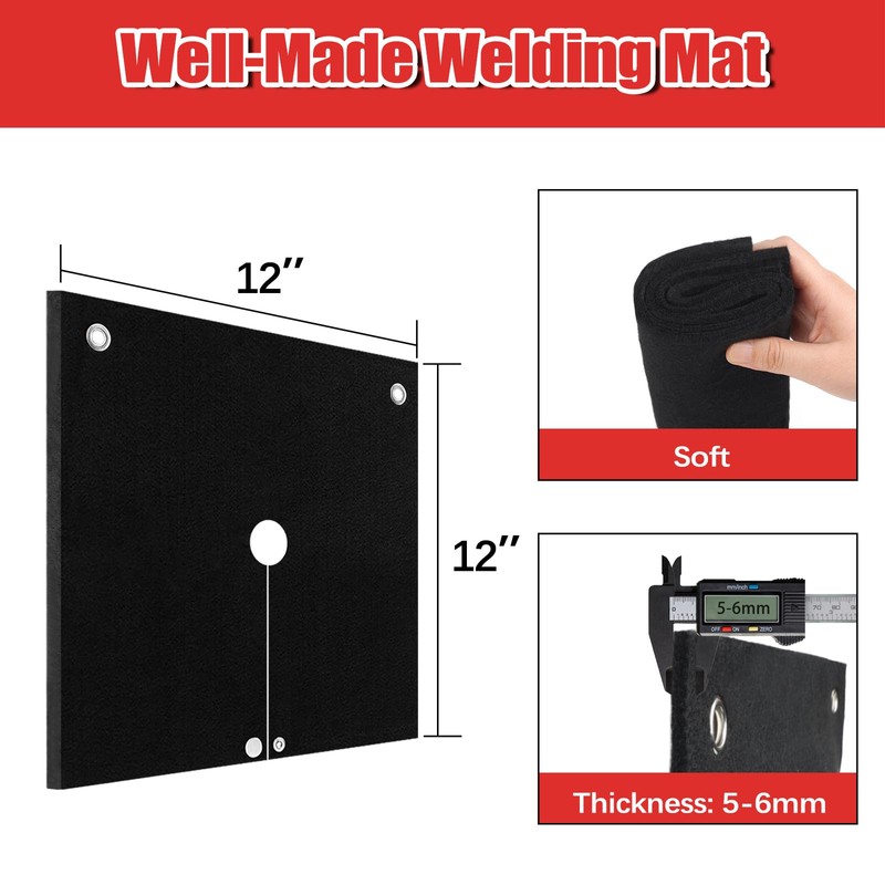 1/5"(5mm) Welding Blanket Fireproof, 12''x12'' Thickened Heat Shield Welding Pad,