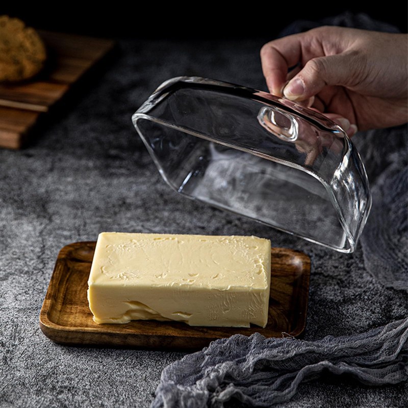 VivaBelle Glass Butter Dish with Wood Lid, Clear Domed Cheese