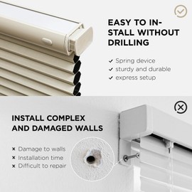 Joydeco No Tools No Drill Window Blinds for Indoor Windows, Blackout Shades Cellular Shades Cordless, No Drill Blinds for Windows, Window Shades for Home, Bedrooms, Doors (Beige, 35" W x 64" H)
