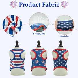 LyssKMK Patriotic Dog Tank Top 4th of July Dog Sleeveless Shirt USA Independence Day Outfits Stars Hearts & Stripe Patterns Dog Costume for Small Medium-Sized Dogs (3 PCS) XS