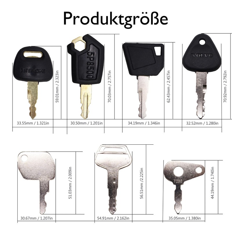 HiSport 7 Piece Equipment Key Set Compatible with Various Excavators,