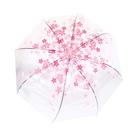 ThreeH Elegant Arch Umbrella Windproof Thick Transparent Cherry Cute Design Romantic Long Handle Rain Umbrella KS11 Pink