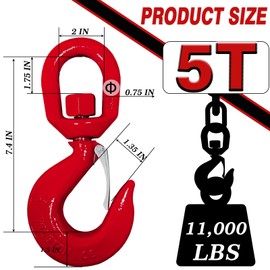 5 Ton Swivel Lifting Hook Heavy Duty Swivel Hook, G80 Crane Swivel Hook with Safety Latch Hoist Swivel Eye Hook for Rigging and Lifting, 11000lbs Load Capacity