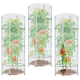 3PCS Garden Netting for Tomato Plants, 57" x 15.7" Round Tomato Cage Bird Netting Plant Cover Insect Barrier Mesh with Zipper, Tomato Trellis Garden Protection Net Cover for Climbing Plants Vegetables