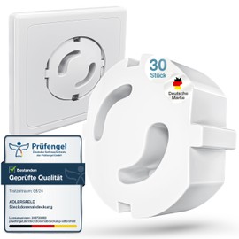 Adlersfeld® Sockets Child Lock (Pack of 30) – Child Safety Socket for Protection Against Electric Shocks – Easy Installation without Gluing – Socket Protector White – Safety for Babies and Children