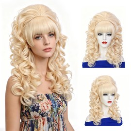 IEBIYO Retro Wig Women Costume Wig Heat Resistant Synthetic Hair Halloween Cosplay Party (Light Blonde)