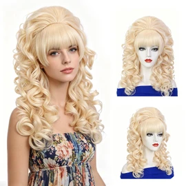 IEBIYO Retro Wig Women Costume Wig Heat Resistant Synthetic Hair Halloween Cosplay Party (Light Blonde)