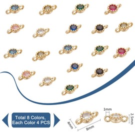 UNICRAFTALE 32Pcs 8 Colors 14K Gold Plated Birthstone Charm Rhinestone Charms Earring Charms Crystal Bracelet Charm Flat Round Connector Charms for DIY Necklace Jewellery Making