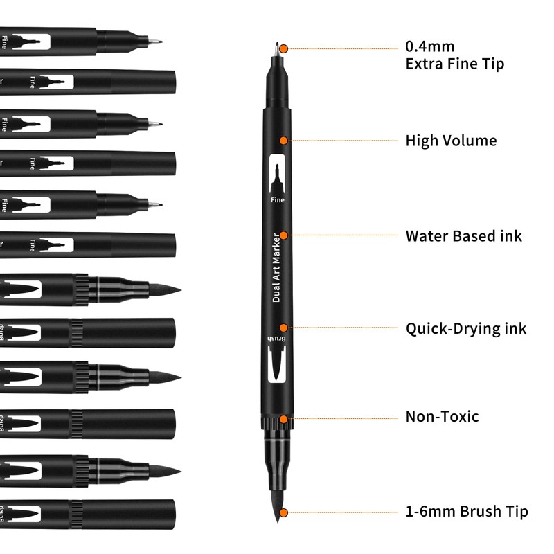 GPLMQ Black Drawing Pens, 12 Pack Felt Tip Markers for
