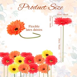Zeyune 24 Pcs Artificial Gerbera Daisy Flowers Bulk 3.54 Inch African Daisy Faux Flowers with 9.84 Inch Stems Multicolor Artificial Gerbera Daisies for Home Wedding Party Kitchen Garden Decor