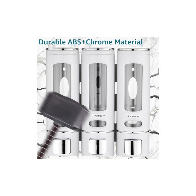 3-Chamber Wall Mounted Shower Dispenser - No Drilling Required