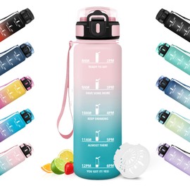 HoneyHolly Water Bottle, 500 ml Children's Water Bottle, Waterproof Water Bottle, Reusable with Time Scale, Sports Water Bottle for Running, Cycling, Work, School, Gym