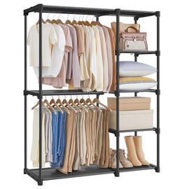 SONGMICS Portable Closet, Freestanding Closet Organizer, Clothes Rack with Shelves, Hanging Rods, Storage Organizer, for Cloakroom, Bedroom, 44.1 x 16.9 x 65 Inches, Black URYG24BK